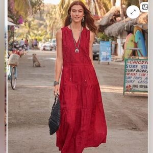 🆕NWT Sundance Catalog Maxi Red, Verity Dress, Sleeveless V Neck SZ XS